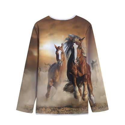 Running Wild Horses Print Long Sleeve Short Coat