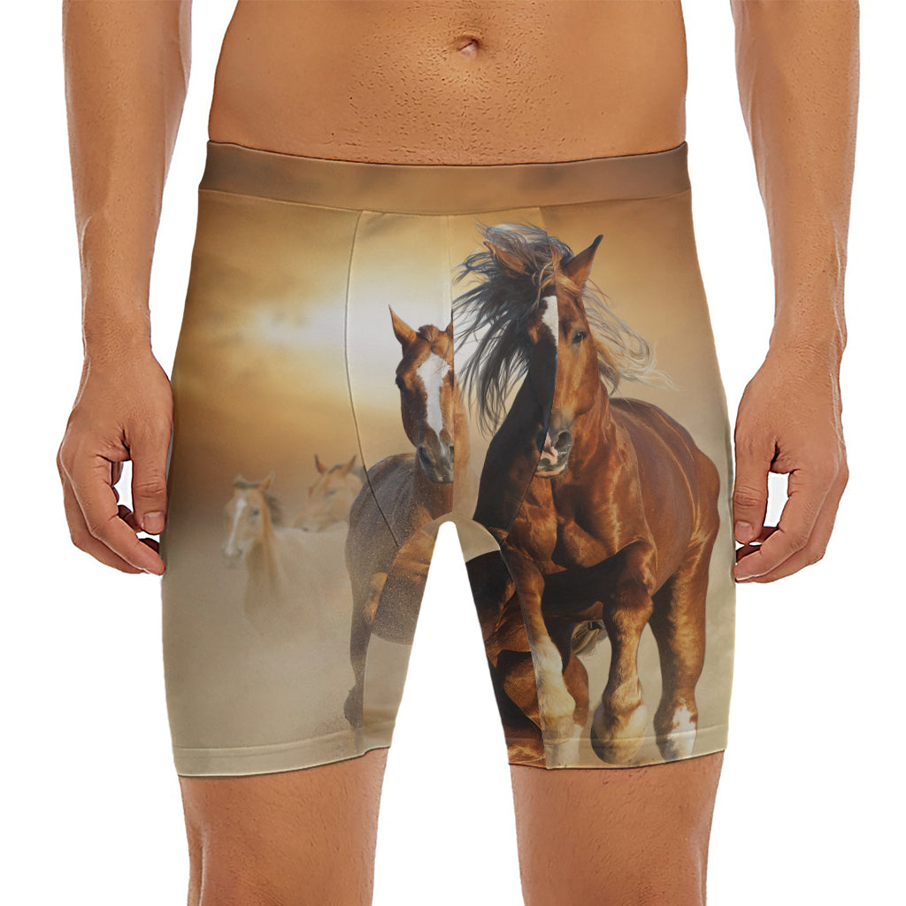 Running Wild Horses Print Men's Long Boxer Briefs