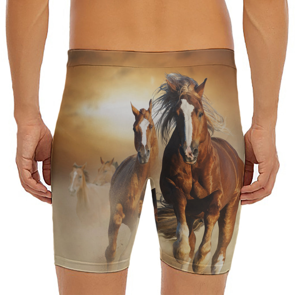 Running Wild Horses Print Men's Long Boxer Briefs
