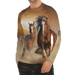 Running Wild Horses Print Men's Long Sleeve Rash Guard