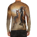 Running Wild Horses Print Men's Long Sleeve Rash Guard