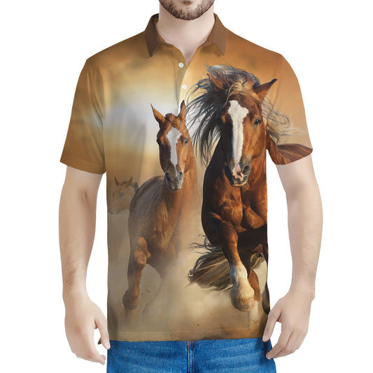 Running Wild Horses Print Men's Polo Shirt