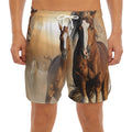 Running Wild Horses Print Men's Split Running Shorts