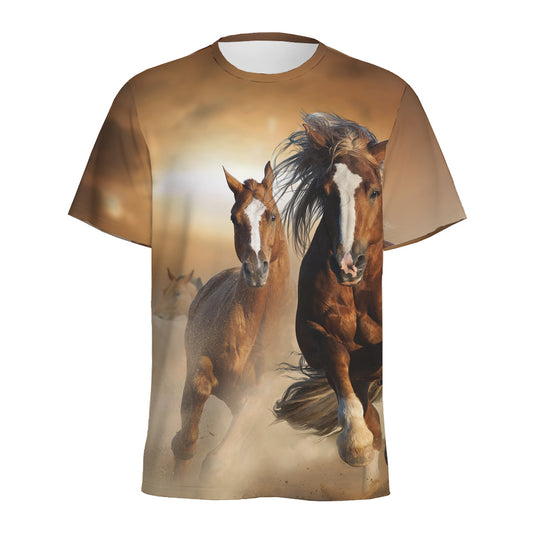 Running Wild Horses Print Men's Sports T-Shirt