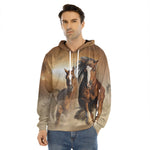 Running Wild Horses Print Men's Velvet Pullover Hoodie