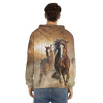 Running Wild Horses Print Men's Velvet Pullover Hoodie