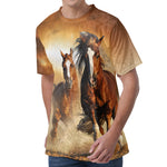 Running Wild Horses Print Men's Velvet T-Shirt