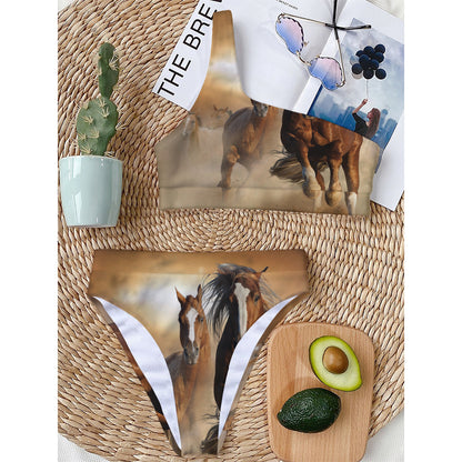 Running Wild Horses Print One Shoulder Bikini Top
