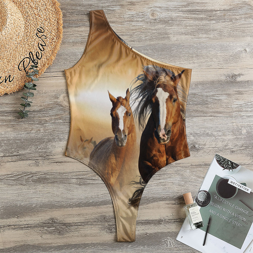 Running Wild Horses Print One Shoulder Bodysuit