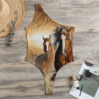 Running Wild Horses Print One Shoulder Bodysuit