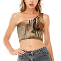 Running Wild Horses Print One Shoulder Crop Top