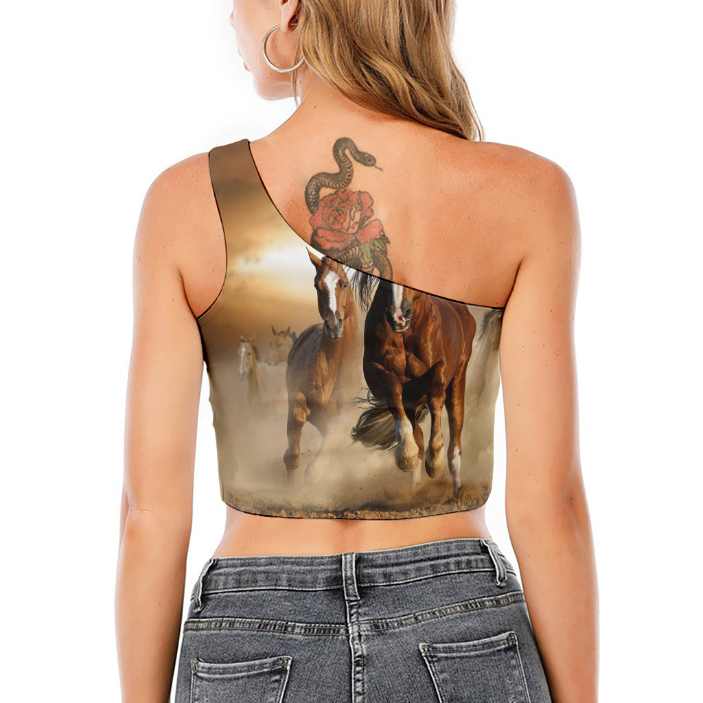 Running Wild Horses Print One Shoulder Crop Top