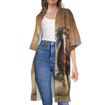 Running Wild Horses Print Open Front Beach Cover Up