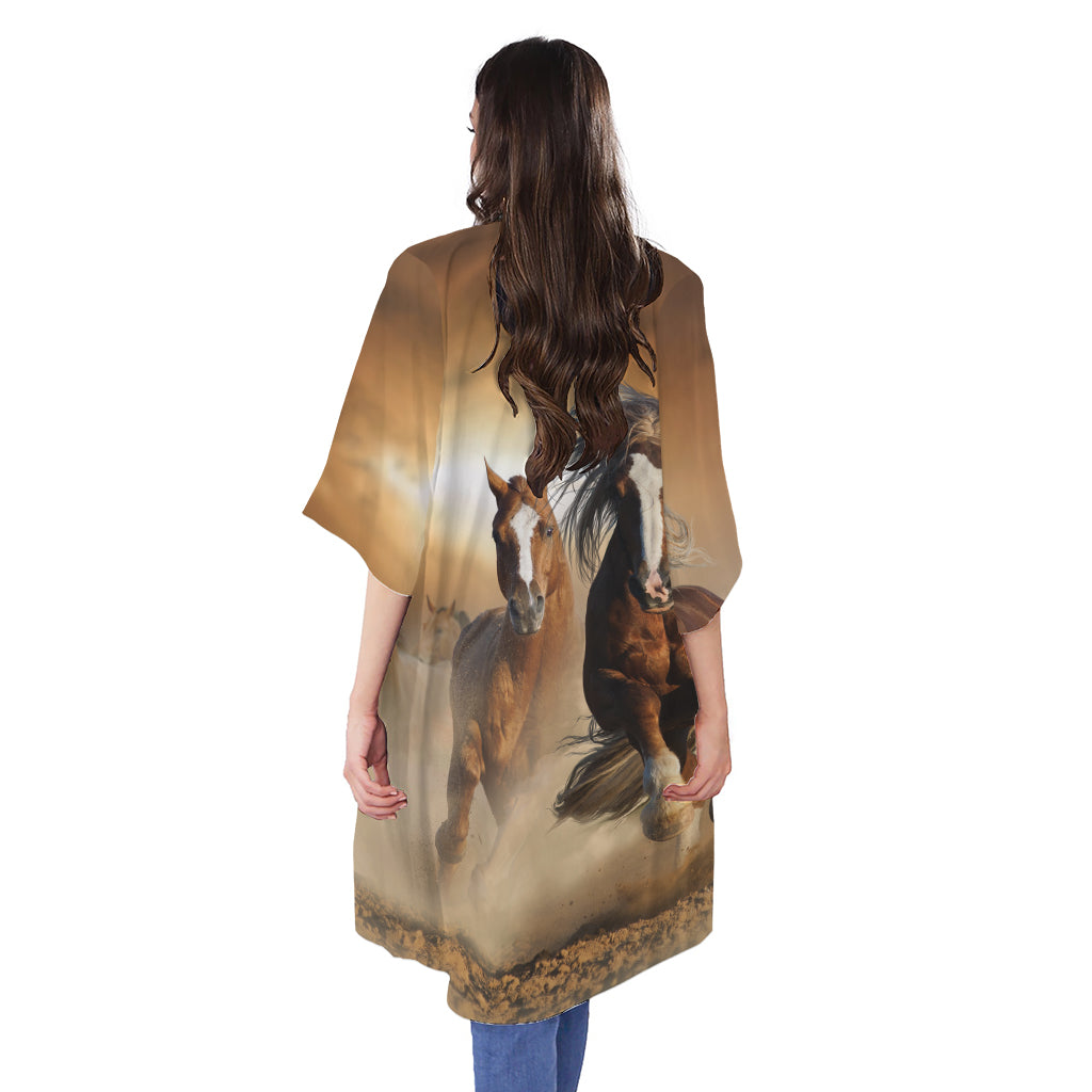 Running Wild Horses Print Open Front Beach Cover Up