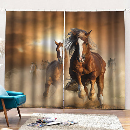 Running Wild Horses Print Pencil Pleat Curtains