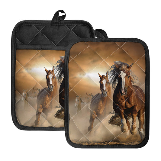 Running Wild Horses Print Pot Holders With Pocket