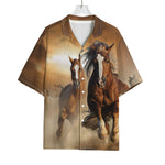 Running Wild Horses Print Rayon Hawaiian Shirt