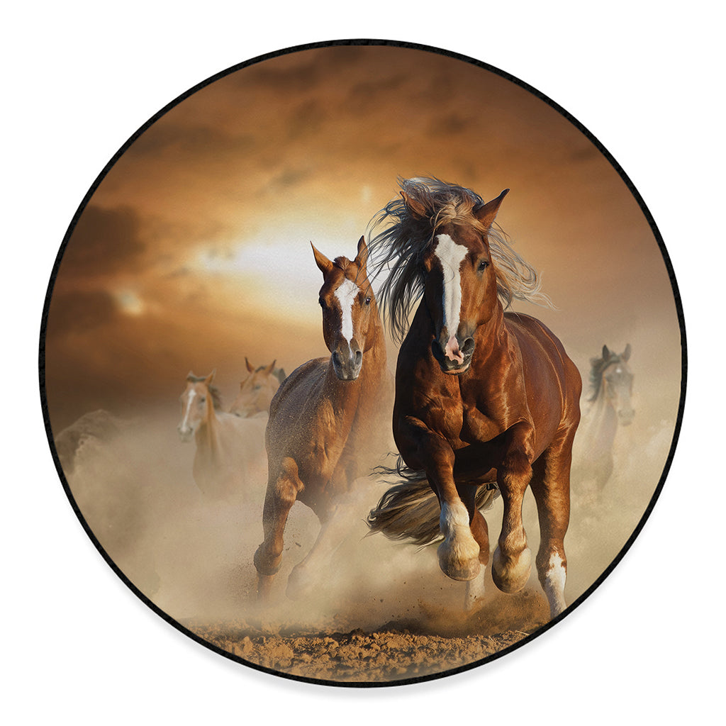 Running Wild Horses Print Round Floor Mat