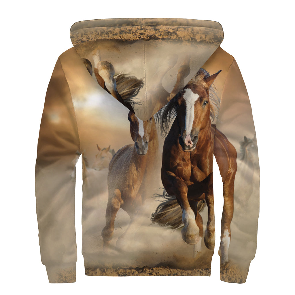 Running Wild Horses Print Sherpa Lined Zip Up Hoodie