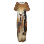 Running Wild Horses Print Short Sleeve Long Nightdress