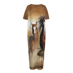 Running Wild Horses Print Short Sleeve Long Nightdress