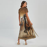 Running Wild Horses Print Short Sleeve Maxi Dress