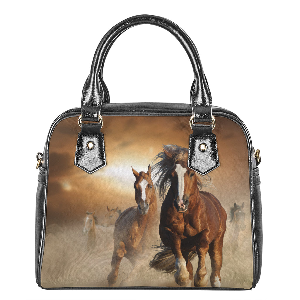 Running Wild Horses Print Shoulder Handbag