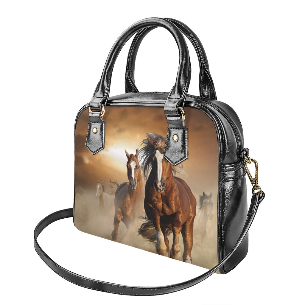 Running Wild Horses Print Shoulder Handbag