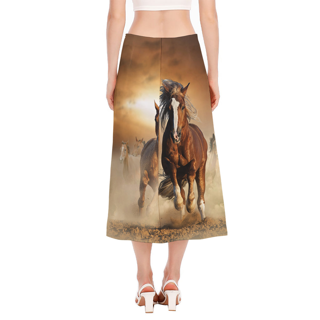 Running Wild Horses Print Side Slit Midi Skirt