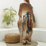 Running Wild Horses Print Silk V-Neck Kaftan Dress