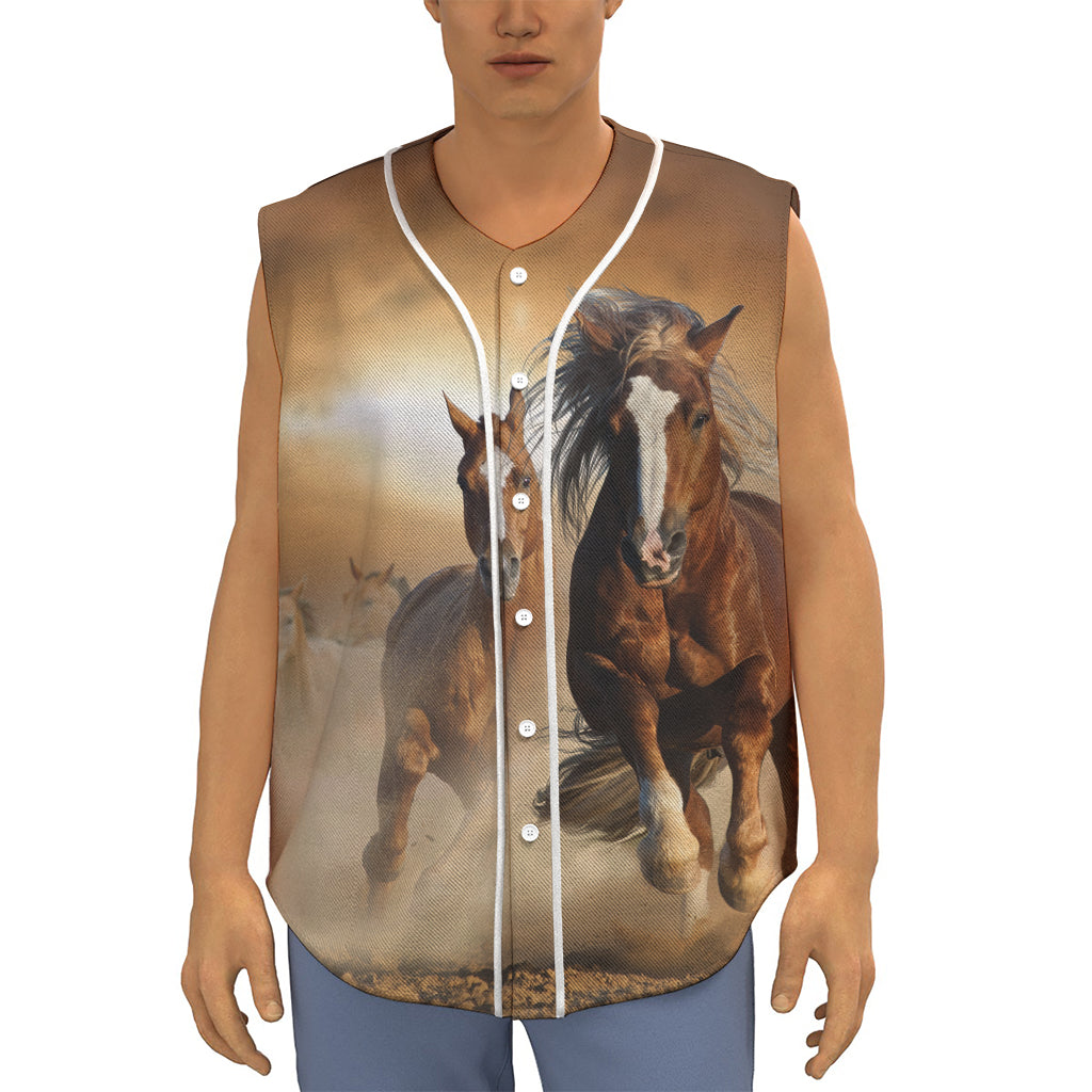 Running Wild Horses Print Sleeveless Baseball Jersey