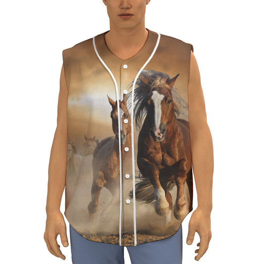 Running Wild Horses Print Sleeveless Baseball Jersey