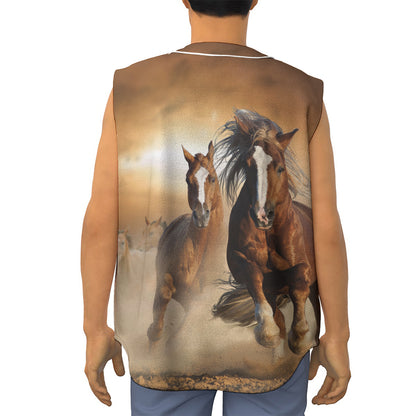 Running Wild Horses Print Sleeveless Baseball Jersey