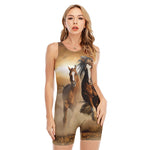 Running Wild Horses Print Sleeveless One Piece Swimsuit