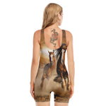 Running Wild Horses Print Sleeveless One Piece Swimsuit