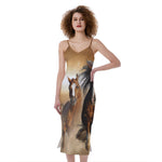 Running Wild Horses Print Slim Fit Midi Cami Dress