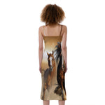 Running Wild Horses Print Slim Fit Midi Cami Dress