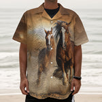 Running Wild Horses Print Textured Short Sleeve Shirt