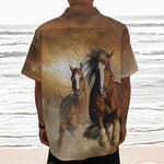 Running Wild Horses Print Textured Short Sleeve Shirt