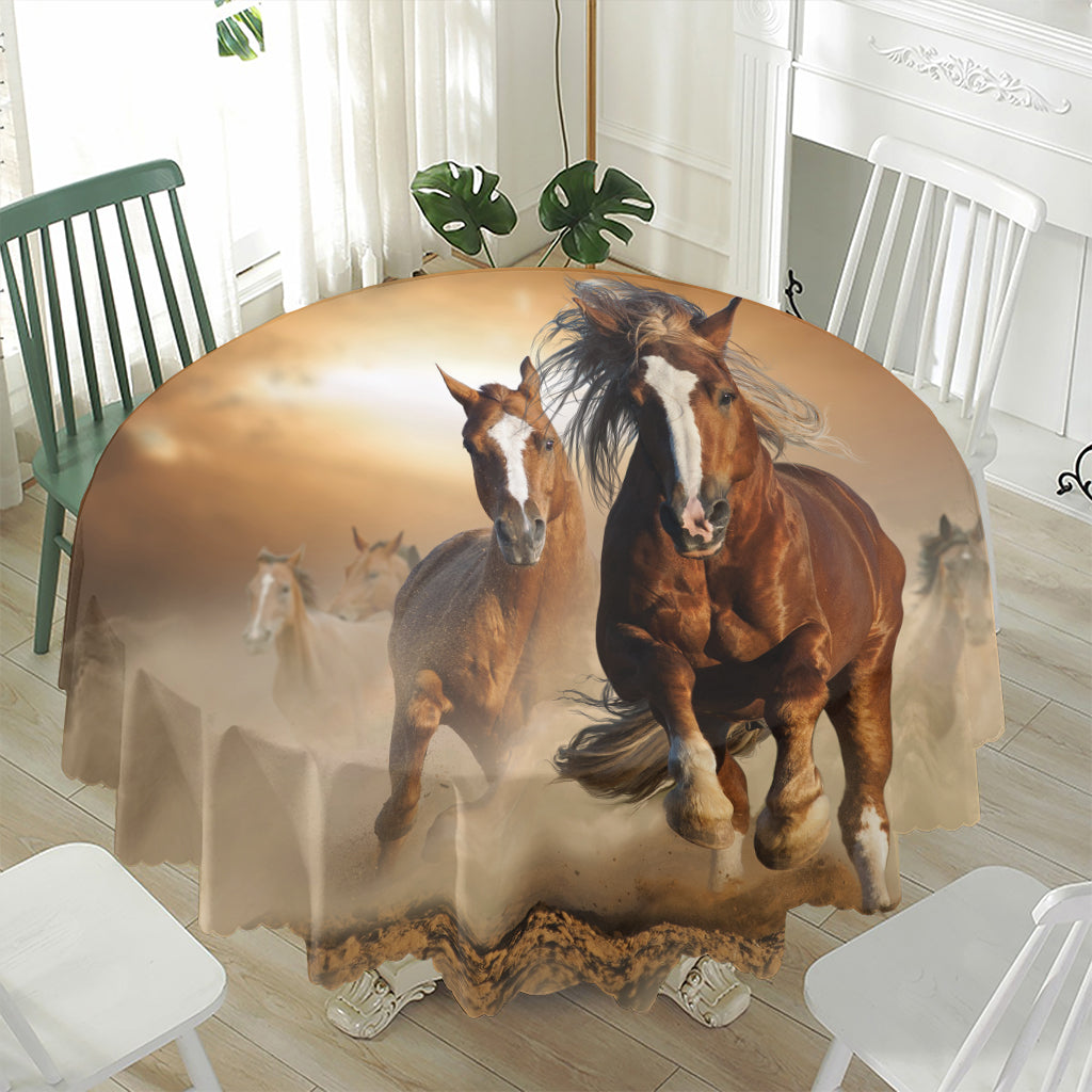 Running Wild Horses Print Waterproof Round Tablecloth