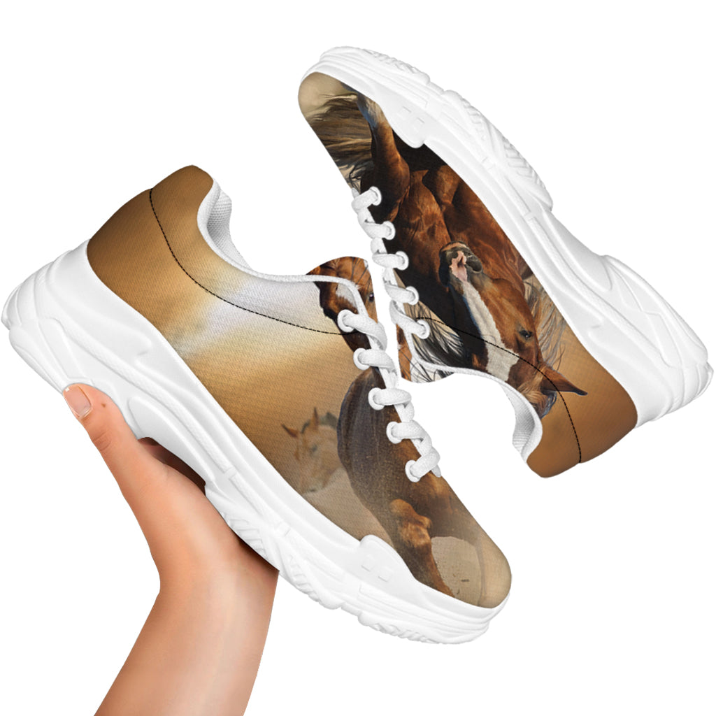 Running Wild Horses Print White Chunky Shoes