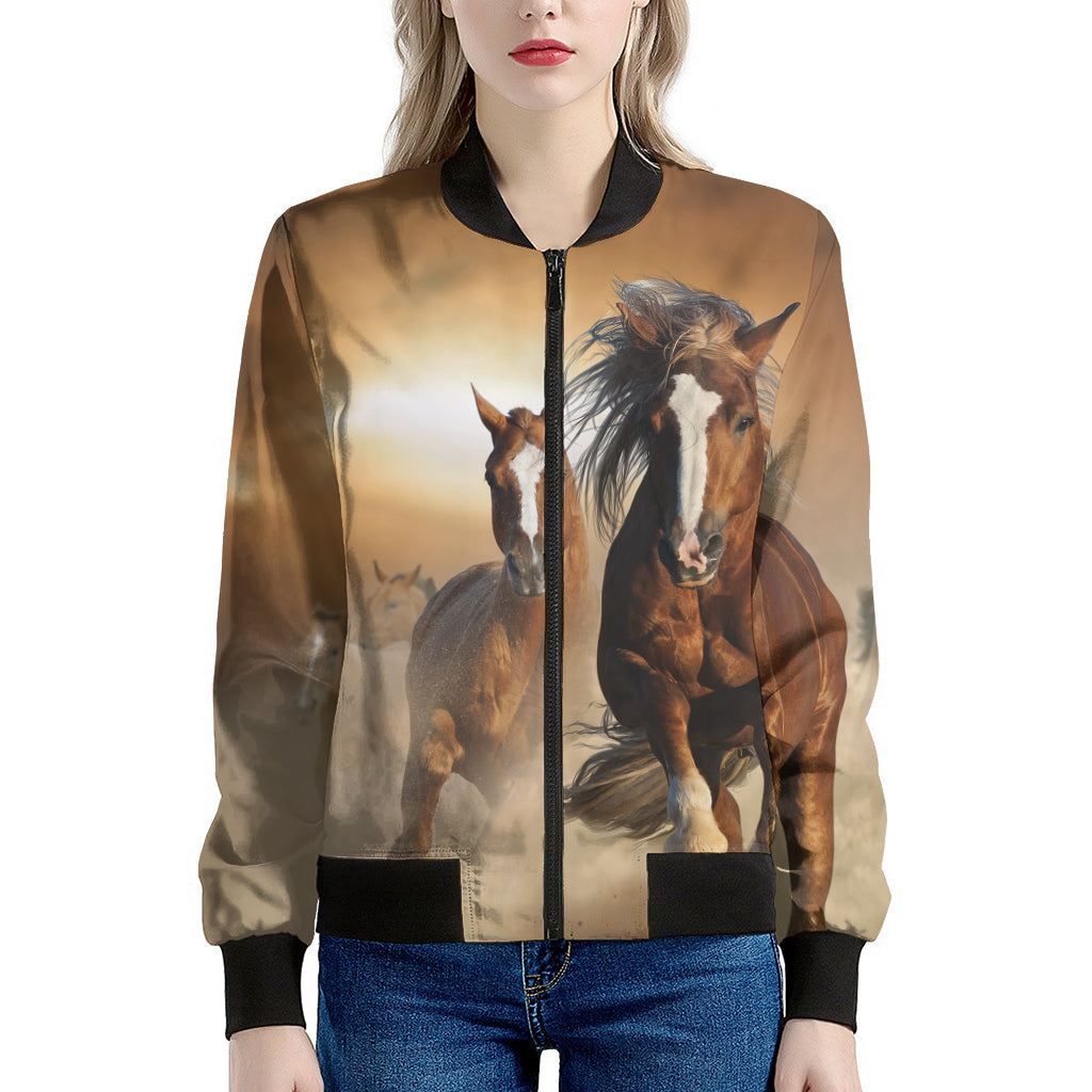 Running Wild Horses Print Women's Bomber Jacket