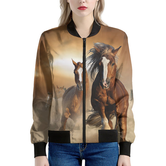 Running Wild Horses Print Women's Bomber Jacket