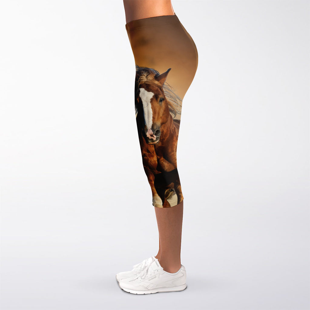 Running Wild Horses Print Women's Capri Leggings