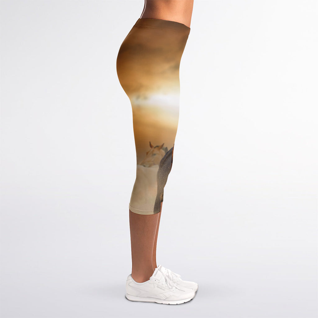 Running Wild Horses Print Women's Capri Leggings