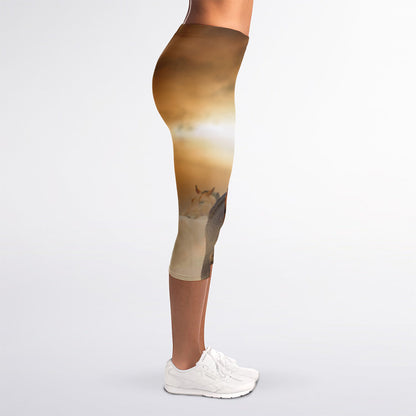 Running Wild Horses Print Women's Capri Leggings