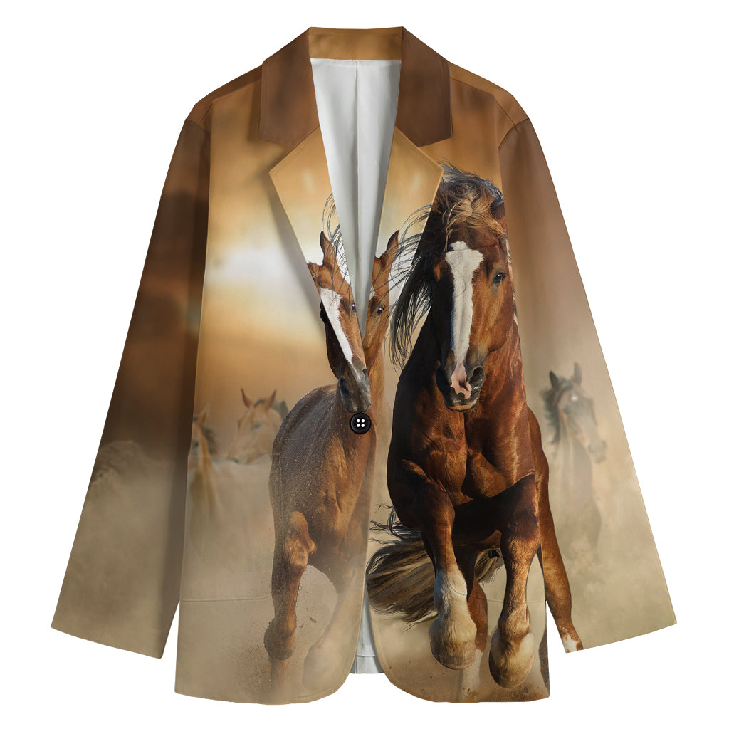 Running Wild Horses Print Women's Cotton Blazer