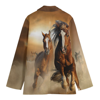 Running Wild Horses Print Women's Cotton Blazer