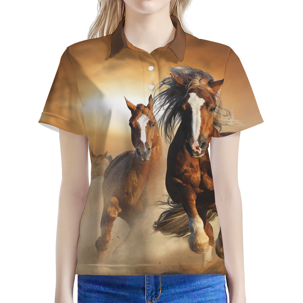 Running Wild Horses Print Women's Polo Shirt