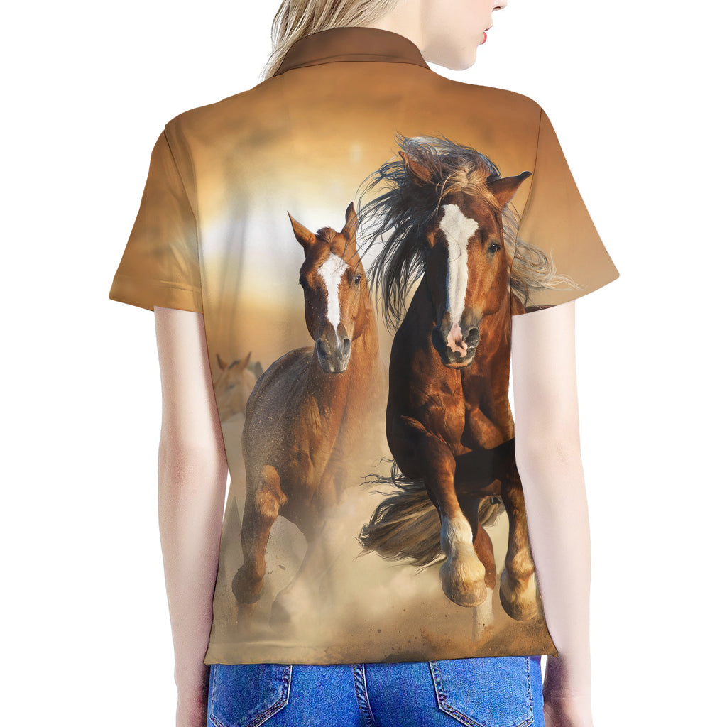 Running Wild Horses Print Women's Polo Shirt